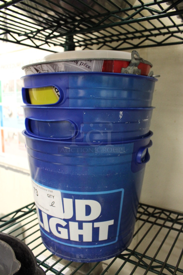 ALL ONE MONEY! Lot of Beer Buckets; 3 Blue Poly and 1 Metal! Includes 10x10x8.5. (kitchen) - Image 2 of 2