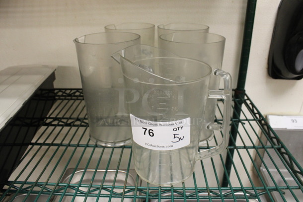 ALL ONE MONEY! Lot of 5 Various Clear Poly Pitchers! Includes 6.5x5x8.5. (kitchen) - Image 1 of 3