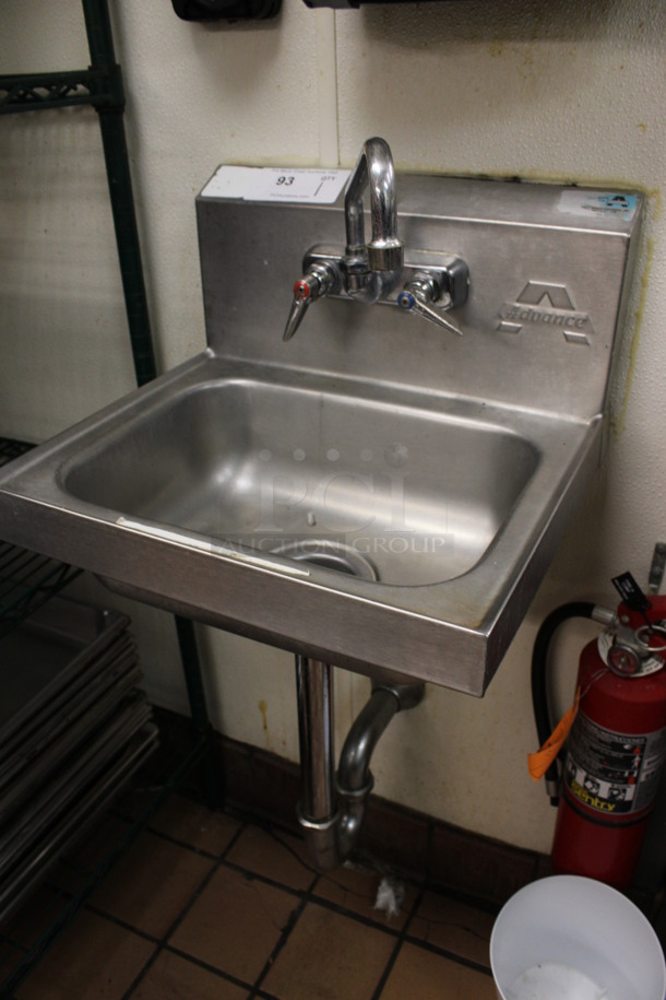 Stainless Steel Commercial Single Bay Wall Mount Sink w/ Faucet and Handles. BUYER MUST REMOVE. 17x15.5x18. (kitchen) - Image 2 of 4