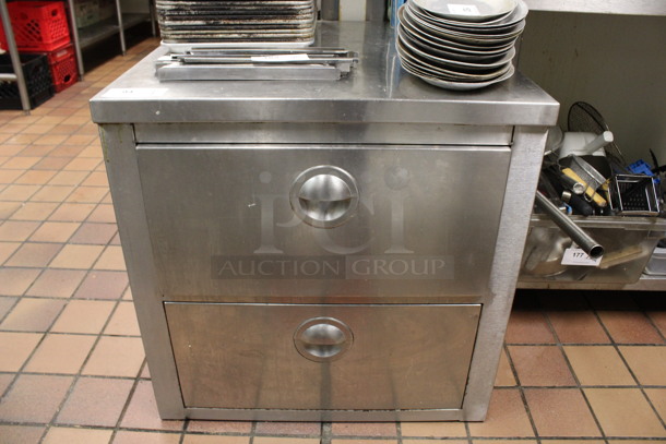 Stainless Steel Commercial 2 Drawer Counter. Does Not Come w/ Contents. 30x30x30.5. (kitchen)