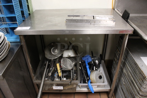 Stainless Steel Commercial Table w/ Under Shelf. Does Not Come w/ Contents. 36x24x36. (kitchen)