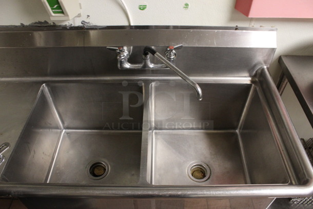 Stainless Steel Commercial 2 Bay Sink w/ Left Side Drainboard, Faucet and Handles. BUYER MUST REMOVE. 66.5x26.5x42. Bays 19x20x14. Drainboard 22x22x2. (kitchen) - Image 5 of 5