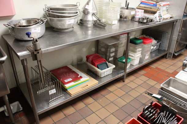 Stainless Steel Commercial Table w/ Mounted Commercial Can Opener and Under Shelf. Does Not Come w/ Contents. 120x30x36. (kitchen)