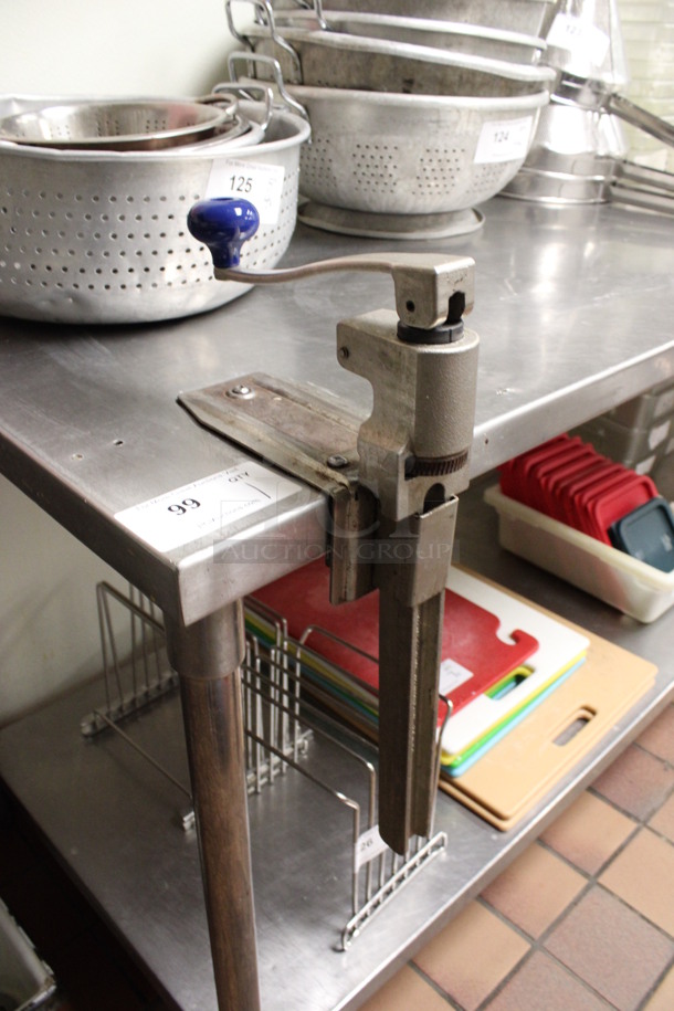 Stainless Steel Commercial Table w/ Mounted Commercial Can Opener and Under Shelf. Does Not Come w/ Contents. 120x30x36. (kitchen) - Image 2 of 3