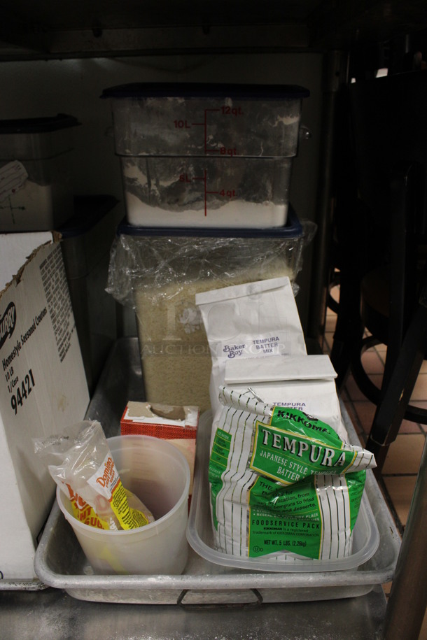 ALL ONE MONEY! Lot of 2 Metal Baking Pans Full of Various Items Including Tempura Batter Mix, Croutons and Corn Starch. (kitchen) - Image 2 of 6