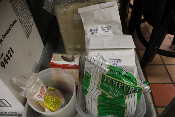 ALL ONE MONEY! Lot of 2 Metal Baking Pans Full of Various Items Including Tempura Batter Mix, Croutons and Corn Starch. (kitchen) - Image 5 of 6