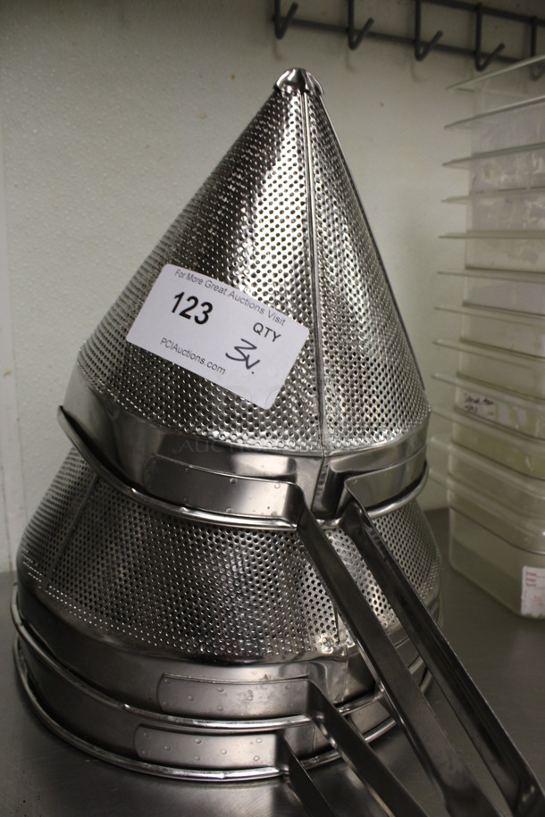 3 Various Stainless Steel China Cap Strainers. Includes 22x12x13, 19x9x10. 3 Times Your Bid! (kitchen) - Image 3 of 3