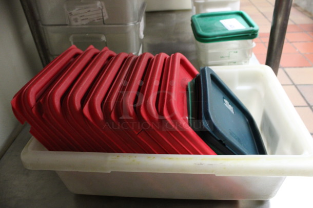 ALL ONE MONEY! Lot of 19 Various Lids in Poly Bin! Includes 9x9x1, 7x7x1. (kitchen) - Image 3 of 3