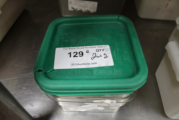 ALL ONE MONEY! Lot of 2 Clear Poly 2 Quart Bins w/ 2 Green Lids. 7x7x4. (kitchen) - Image 3 of 3