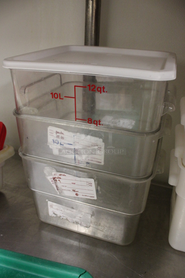 ALL ONE MONEY! Lot of 3 Clear Poly 12 Quart Bins w/ 1 White Lid. 11x11x8. (kitchen) - Image 2 of 3