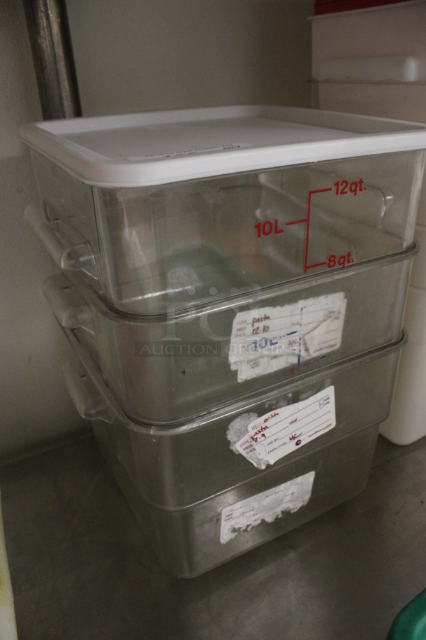 ALL ONE MONEY! Lot of 3 Clear Poly 12 Quart Bins w/ 1 White Lid. 11x11x8. (kitchen) - Image 3 of 3
