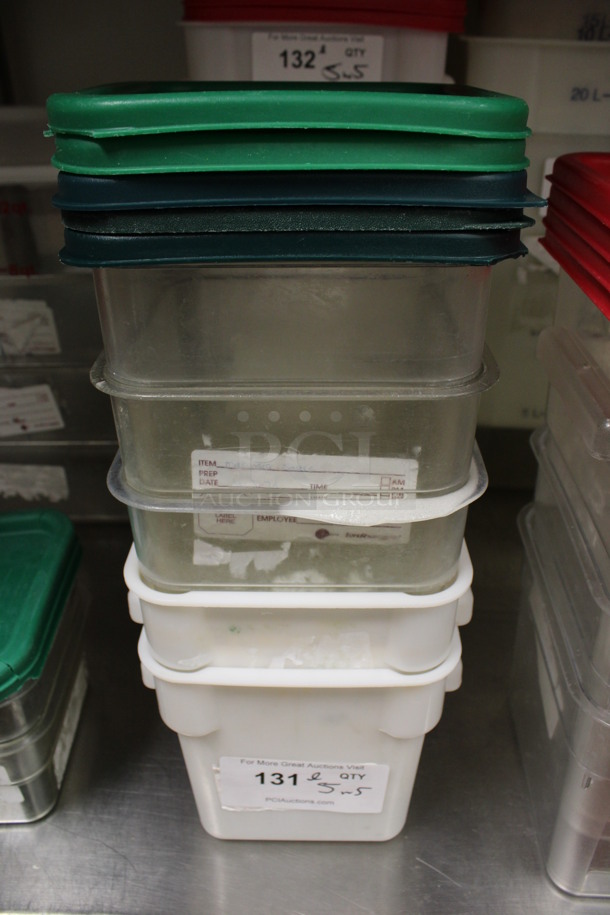 ALL ONE MONEY! Lot of 5 Poly  Bins w/ 5 Green Lids. 7x7x7. (kitchen)