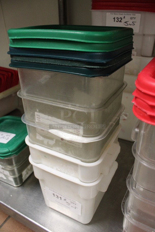 ALL ONE MONEY! Lot of 5 Poly  Bins w/ 5 Green Lids. 7x7x7. (kitchen) - Image 3 of 3
