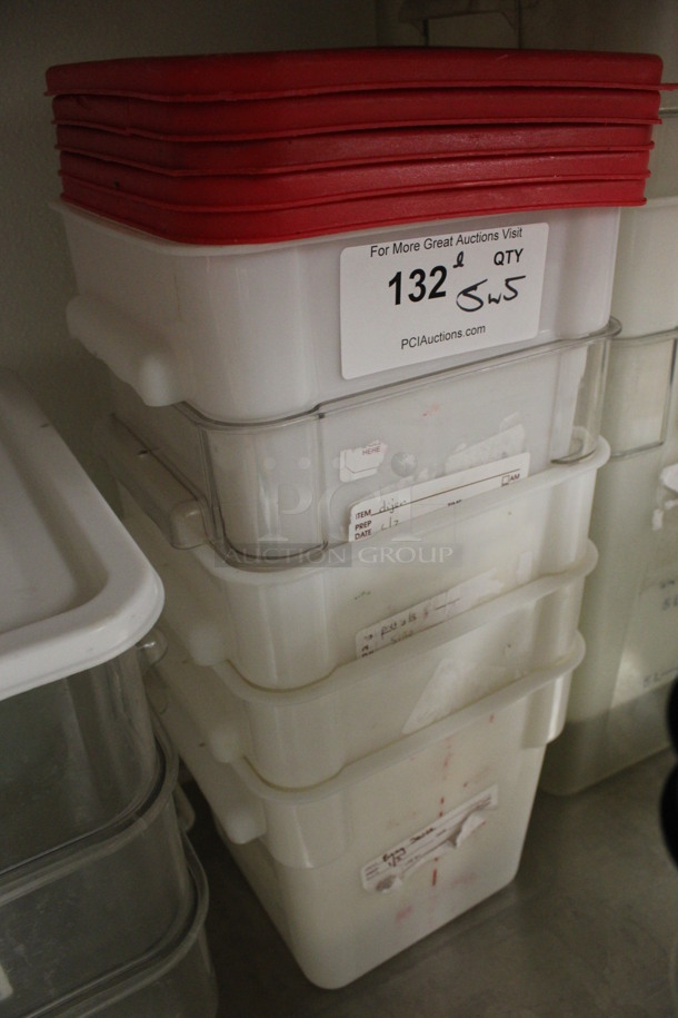 ALL ONE MONEY! Lot of 5 Poly Bins w/ 5 Red Lids. 9x9x9. (kitchen) - Image 2 of 3