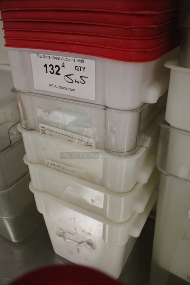 ALL ONE MONEY! Lot of 5 Poly Bins w/ 5 Red Lids. 9x9x9. (kitchen) - Image 3 of 3