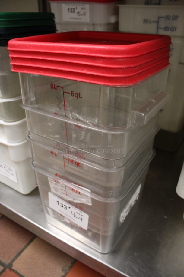 ALL ONE MONEY! Lot of 4 Poly 6 Quart Bins w/ 4 Red Lids. 9x9x7. (kitchen) - Image 3 of 3