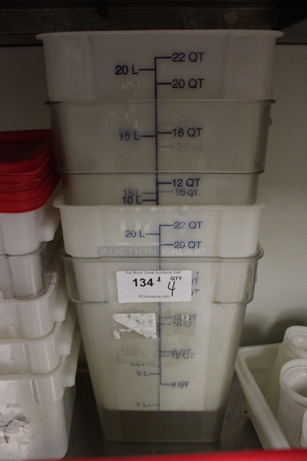 ALL ONE MONEY! Lot of 4 Poly 22 Quart Bins. 11x11x16. (kitchen) - Image 1 of 2