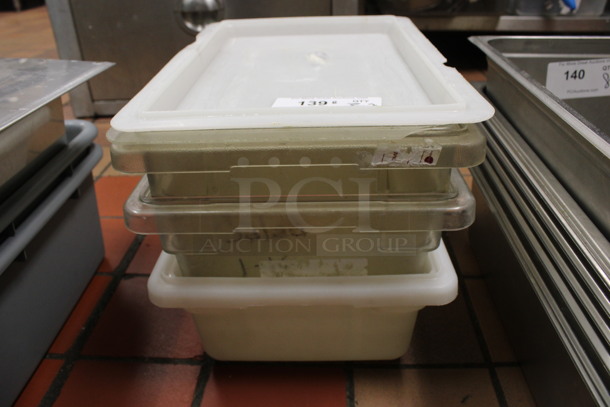 ALL ONE MONEY! Lot of 3 Poly Bins w/ 2 Lids! 12x18x6, 12x18x8. (kitchen)  - Image 1 of 3