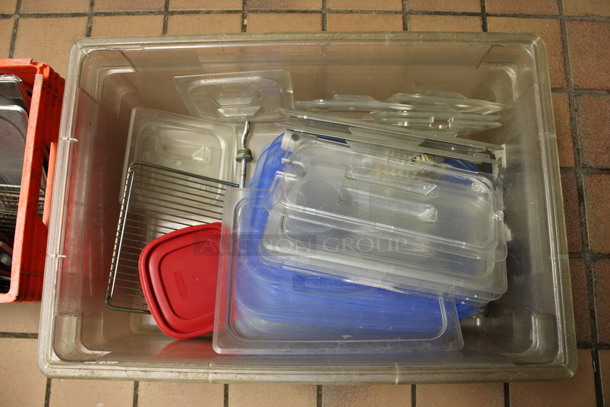 ALL ONE MONEY! Lot of Various Poly Lids in Poly Clear Bin! (kitchen)
