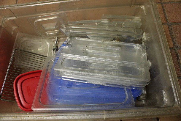 ALL ONE MONEY! Lot of Various Poly Lids in Poly Clear Bin! (kitchen) - Image 3 of 5