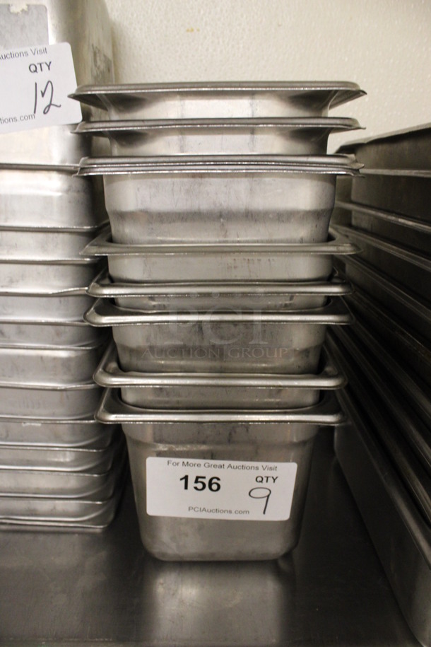 12 Stainless Steel 1/6 Size Drop In Bins. 1/6x6. 12 Times Your Bid! (kitchen)