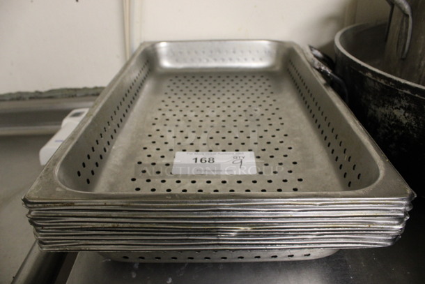 9 Stainless Steel Full Size Perforated Drop In Bins. 1/1x2. 9 Times Your Bid! (kitchen)