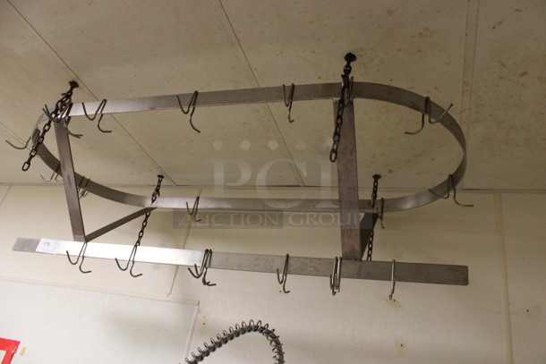 Metal Commercial Ceiling Mount Pan Rack w/ 16 Pot Rack Hooks. BUYER MUST REMOVE. 60x24x18. (kitchen) - Image 4 of 5