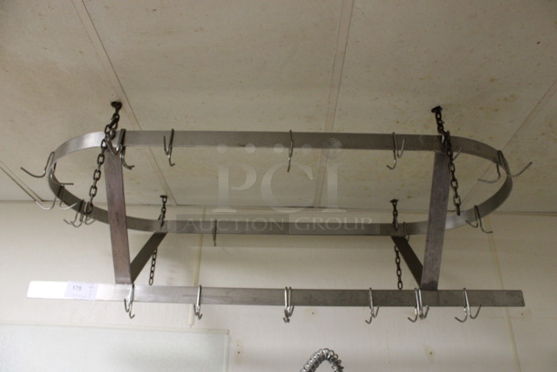 Metal Commercial Ceiling Mount Pan Rack w/ 16 Pot Rack Hooks. BUYER MUST REMOVE. 60x24x18. (kitchen) - Image 5 of 5