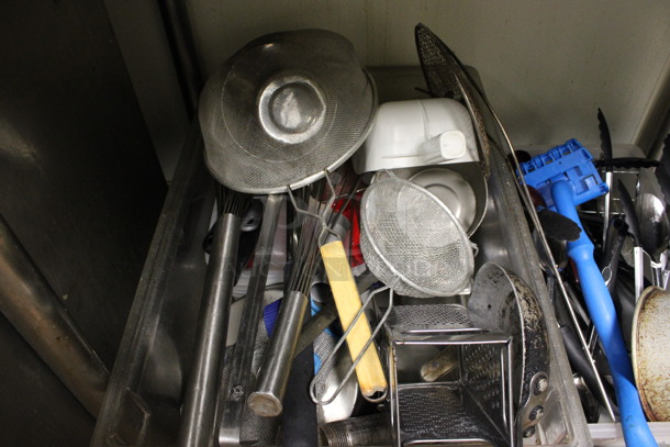 ALL ONE MONEY! Lot of 2 Bins of Various Utensils Including Strainer, Whisks and Tongs! (kitchen) - Image 2 of 7