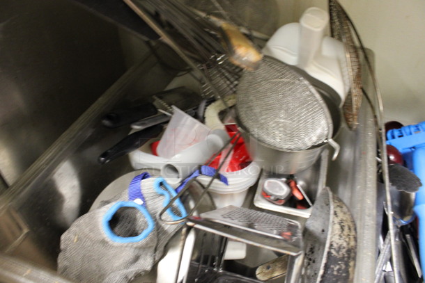 ALL ONE MONEY! Lot of 2 Bins of Various Utensils Including Strainer, Whisks and Tongs! (kitchen) - Image 3 of 7