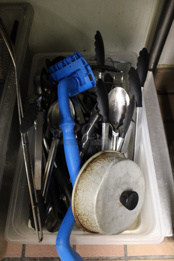 ALL ONE MONEY! Lot of 2 Bins of Various Utensils Including Strainer, Whisks and Tongs! (kitchen) - Image 5 of 7