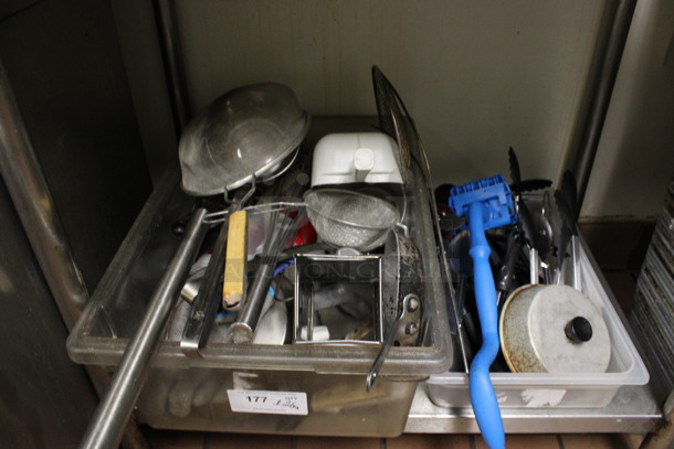 ALL ONE MONEY! Lot of 2 Bins of Various Utensils Including Strainer, Whisks and Tongs! (kitchen) - Image 7 of 7