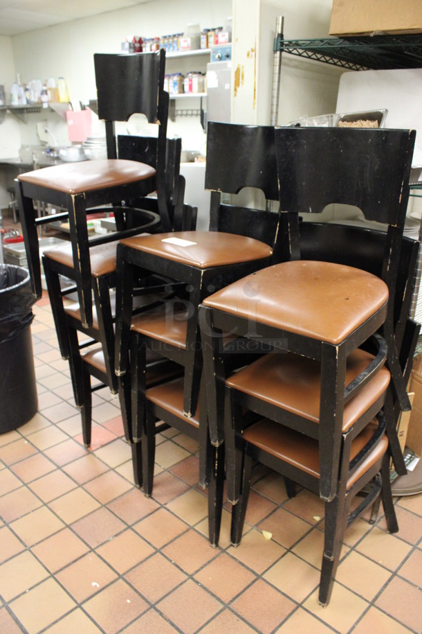 6 Black Wooden Dining Chairs w/ Brown Seat Cushion. Stock Picture - Cosmetic Condition May Vary. 16x16x32. 6 Times Your Bid! (kitchen) - Image 3 of 3