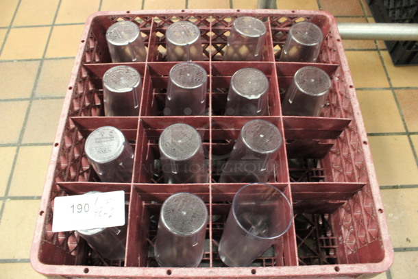 ALL ONE MONEY! Lot of 48 Clear Poly Beverage Tumblers in 2 Red Dish Caddies. 3.5x3.5x6.5. (kitchen) - Image 3 of 3