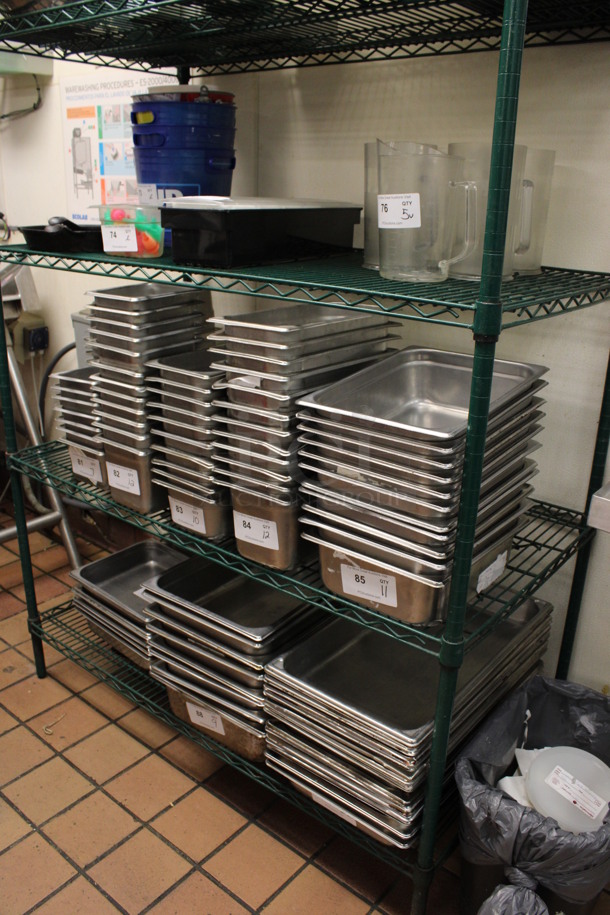 Green Finish 5 Tier Shelving Unit. Does Not Come w/ Contents. BUYER MUST DISMANTLE. PCI CANNOT DISMANTLE FOR SHIPPING. PLEASE CONSIDER FREIGHT CHARGES. 48x24x87. (kitchen) - Image 3 of 3