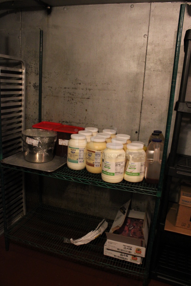 Green Finish 2 Tier Shelving Unit. Does Not Come w/ Contents. BUYER MUST DISMANTLE. PCI CANNOT DISMANTLE FOR SHIPPING. PLEASE CONSIDER FREIGHT CHARGES. 48x24x74. (kitchen) - Image 2 of 3