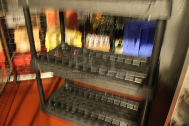 Black Poly 4 Tier Shelving Unit. Does Not Come w/ Contents. BUYER MUST DISMANTLE. PCI CANNOT DISMANTLE FOR SHIPPING. PLEASE CONSIDER FREIGHT CHARGES. 36x18x57. (kitchen) - Image 3 of 4