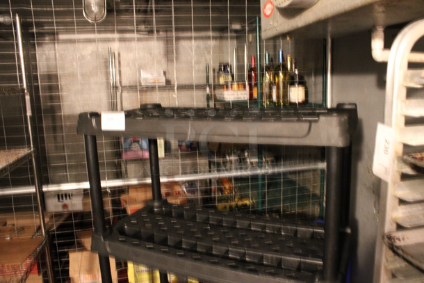 Black Poly 4 Tier Shelving Unit. Does Not Come w/ Contents. BUYER MUST DISMANTLE. PCI CANNOT DISMANTLE FOR SHIPPING. PLEASE CONSIDER FREIGHT CHARGES. 36x18x57. (kitchen) - Image 4 of 4