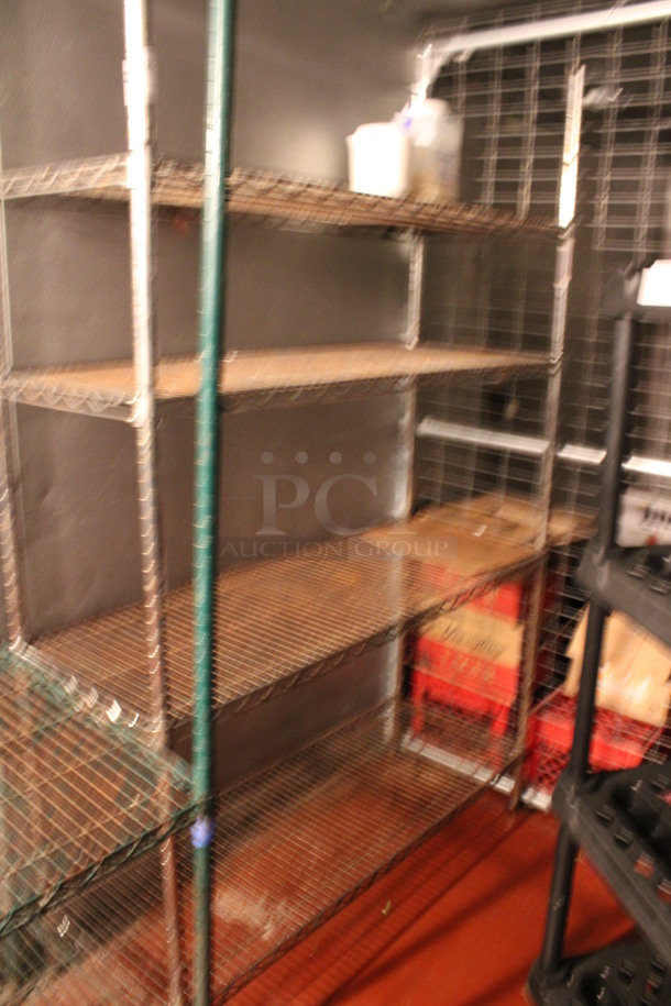 Chrome Finish 4 Tier Shelving Unit. Does Not Come w/ Contents. BUYER MUST DISMANTLE. PCI CANNOT DISMANTLE FOR SHIPPING. PLEASE CONSIDER FREIGHT CHARGES. 48x18x74. (kitchen) - Image 2 of 4