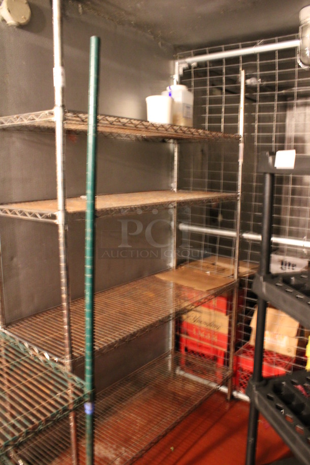 Chrome Finish 4 Tier Shelving Unit. Does Not Come w/ Contents. BUYER MUST DISMANTLE. PCI CANNOT DISMANTLE FOR SHIPPING. PLEASE CONSIDER FREIGHT CHARGES. 48x18x74. (kitchen) - Image 3 of 4