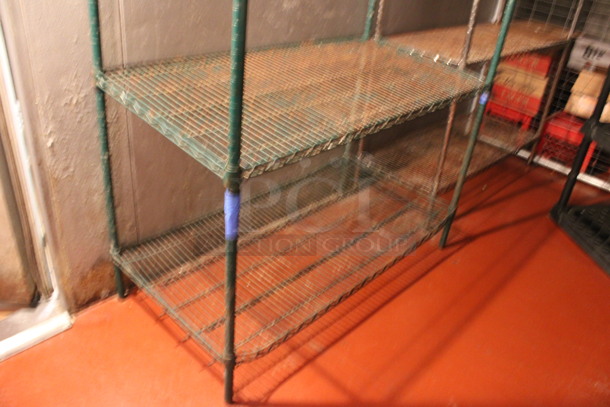 Green Finish 2 Tier Shelving Unit. Does Not Come w/ Contents. BUYER MUST DISMANTLE. PCI CANNOT DISMANTLE FOR SHIPPING. PLEASE CONSIDER FREIGHT CHARGES. 48x24x74. (kitchen) - Image 3 of 3