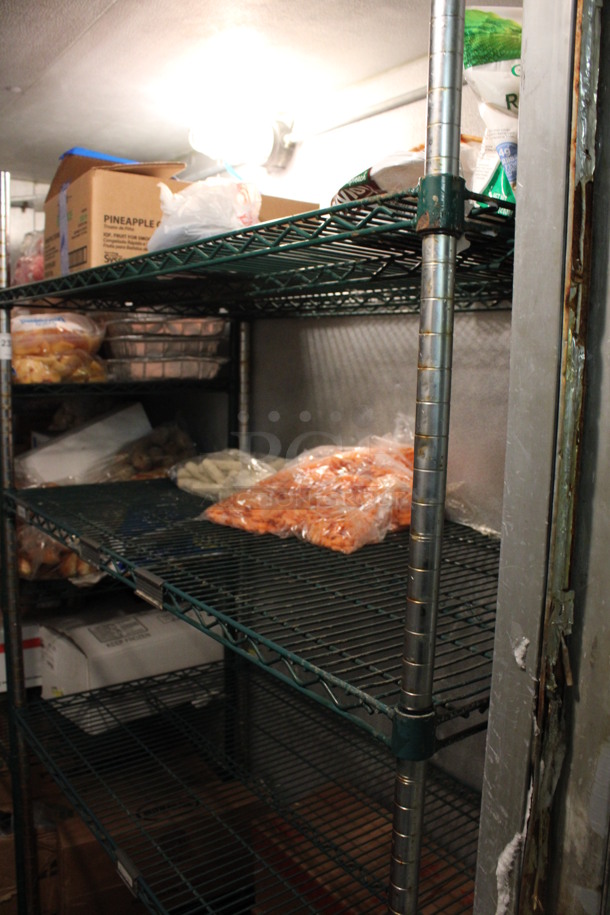 Chrome and Green Finish 4 Tier Metro Style Shelving Unit. Does Not Include Contents. BUYER MUST DISMANTLE. PCI CANNOT DISMANTLE FOR SHIPPING. PLEASE CONSIDER FREIGHT CHARGES. 48x24x75. (kitchen) - Image 2 of 3