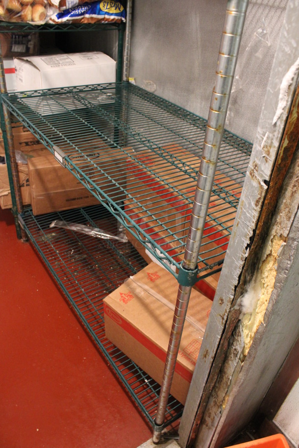 Chrome and Green Finish 4 Tier Metro Style Shelving Unit. Does Not Include Contents. BUYER MUST DISMANTLE. PCI CANNOT DISMANTLE FOR SHIPPING. PLEASE CONSIDER FREIGHT CHARGES. 48x24x75. (kitchen) - Image 3 of 3