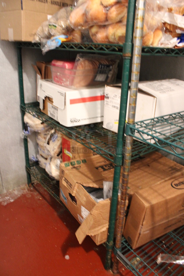 Green Finish 4 Tier Metro Style Shelving Unit. Does Not Include Contents. BUYER MUST DISMANTLE. PCI CANNOT DISMANTLE FOR SHIPPING. PLEASE CONSIDER FREIGHT CHARGES. 36x24x75. (kitchen) - Image 3 of 3