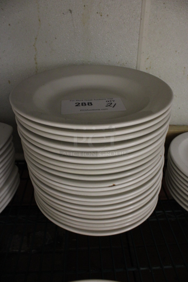21 White Ceramic Plates. 10.5x10.5x2. 21 Times Your Bid! (kitchen)