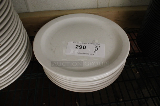 8 White Ceramic Plates. 10.5x10.5x1. 8 Times Your Bid! (kitchen)