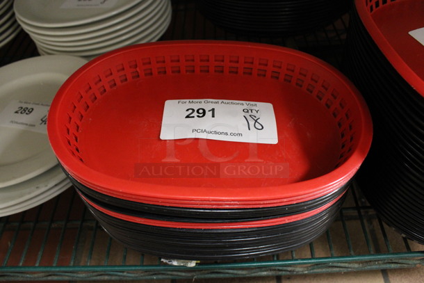 18 Plastic Food Baskets; 6 Red and 12 Black. 10.5x7x1.5. 18 Times Your Bid! (kitchen)