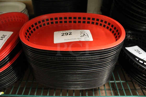 24 Plastic Food Baskets; 1 Red and 23 Black. 10.5x7x1.5. 24 Times Your Bid! (kitchen)