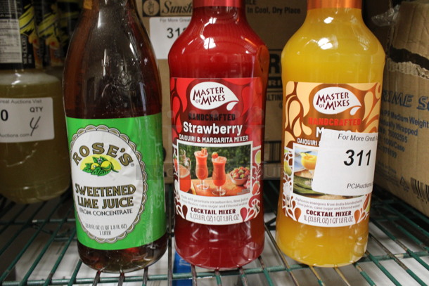 3 Various Bottles; Rose's Sweetened Lime Juice, Strawberry and Cocktail Mixer. 3 Times Your Bid! (kitchen) - Image 2 of 3