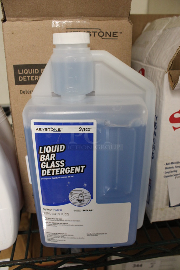 BRAND NEW BOX of 2 Bottles of Keystone Sysco Liquid Bar Glass Detergent. 6x3x11. (kitchen)